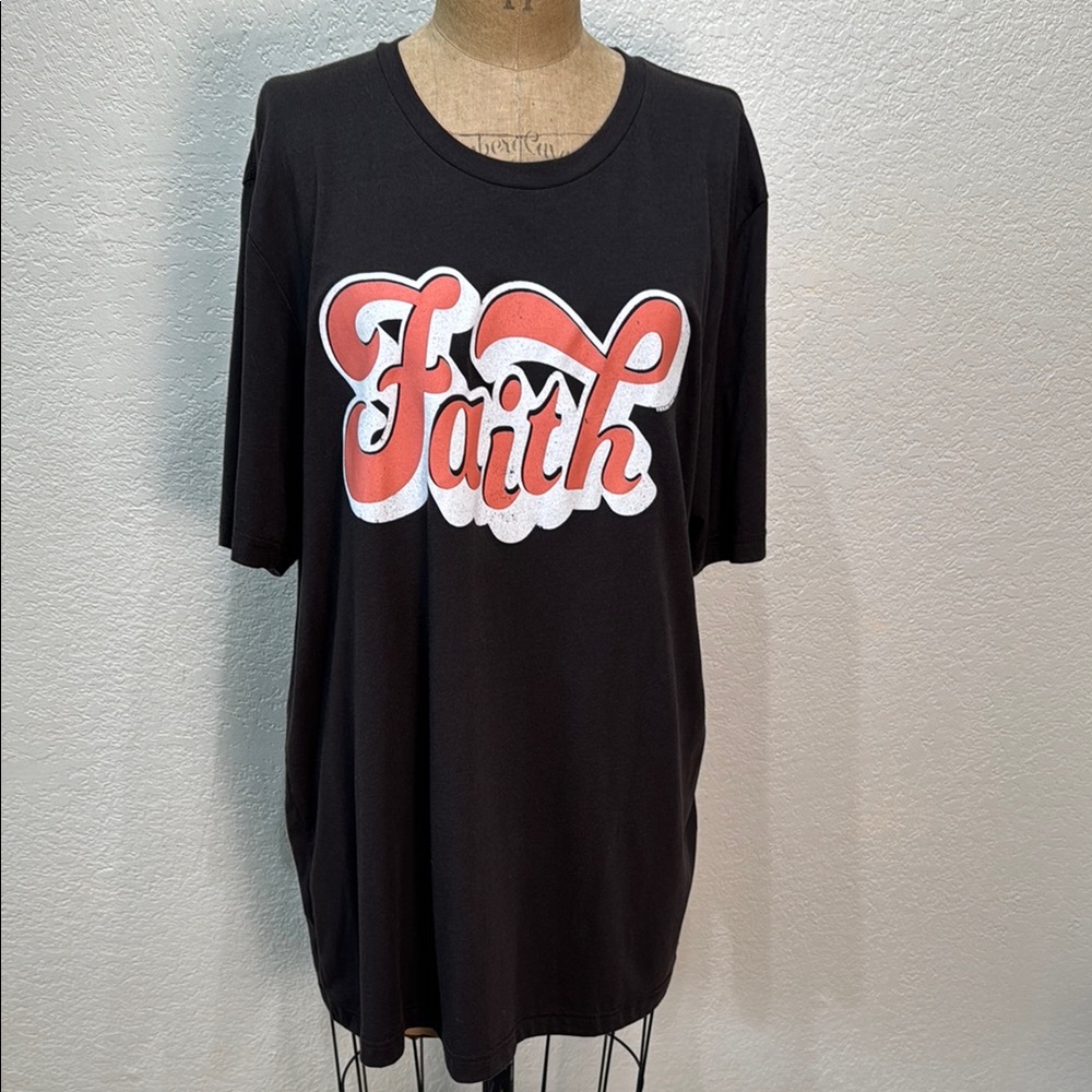 Women 2XL Black Washed Faith Short Sleeve‎ Graphic T-Shirt NWT